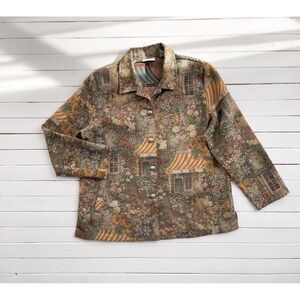tapestry jacket 90s vtg Appleseeds cottagecore English garden woven blanket coat